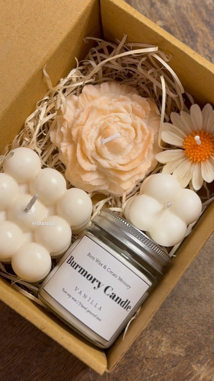 Scented candle set with rose and bubble candles in a gift box
